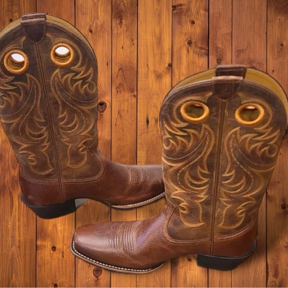 Ariat Cowboy Boots Brown Leather Square Toe - Picture 6 of 6